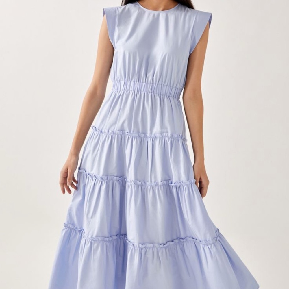Love, Bonito Relia Ruched Tiered Maxi Dress Cotton Periwinkle Sz 2